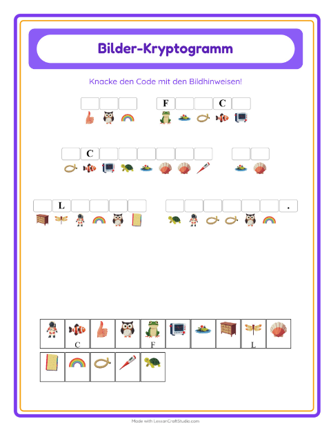 Vorschau: Kryptogramm-Arbeitsblatt für Kindergarten