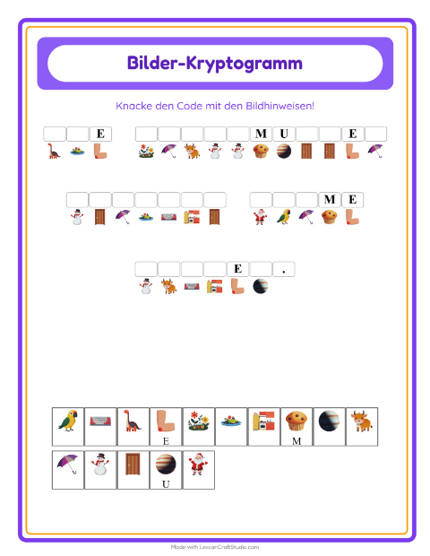 Vorschau: Kryptogramm-Arbeitsblatt für Kindergarten