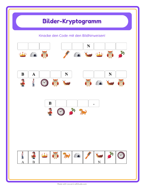 Vorschau: Kryptogramm-Arbeitsblatt für Kindergarten