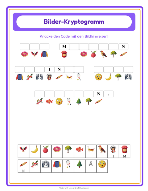 Vorschau: Kryptogramm-Arbeitsblatt für Kindergarten