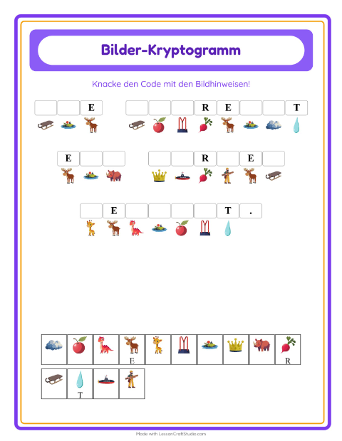 Vorschau: Kryptogramm-Arbeitsblatt für Kindergarten