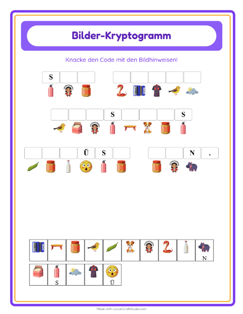 Vorschau: Kryptogramm-Arbeitsblatt für Kindergarten