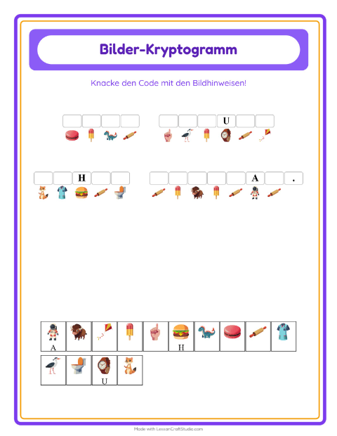 Vorschau: Kryptogramm-Arbeitsblatt für Kindergarten