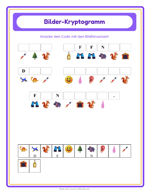 Vorschau: Kryptogramm-Arbeitsblatt für Kindergarten