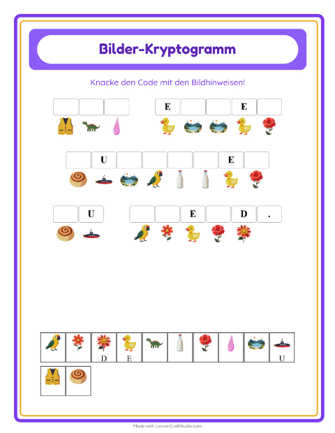 Vorschau: Kryptogramm-Arbeitsblatt für Kindergarten
