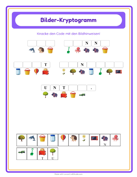 Vorschau: Kryptogramm-Arbeitsblatt für Kindergarten
