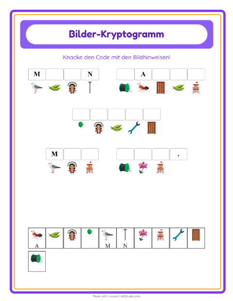 Vorschau: Kryptogramm-Arbeitsblatt für Kindergarten