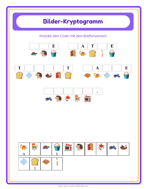 Vorschau: Kryptogramm-Arbeitsblatt für Kindergarten