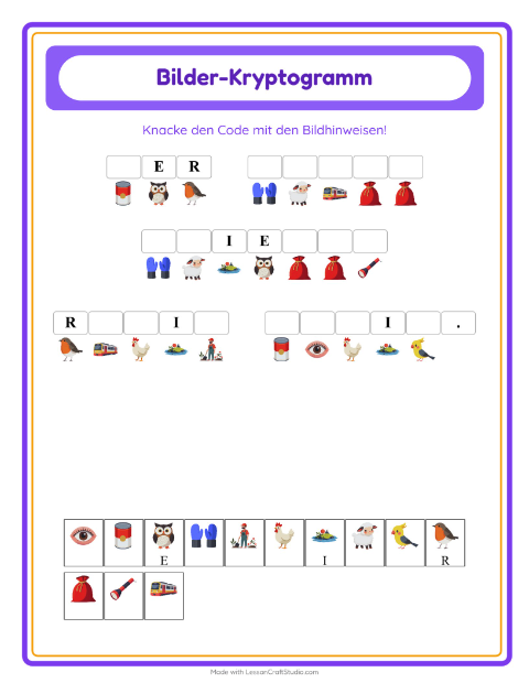 Vorschau: Kryptogramm-Arbeitsblatt für Kindergarten