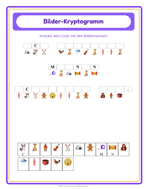 Vorschau: Kryptogramm-Arbeitsblatt für Kindergarten