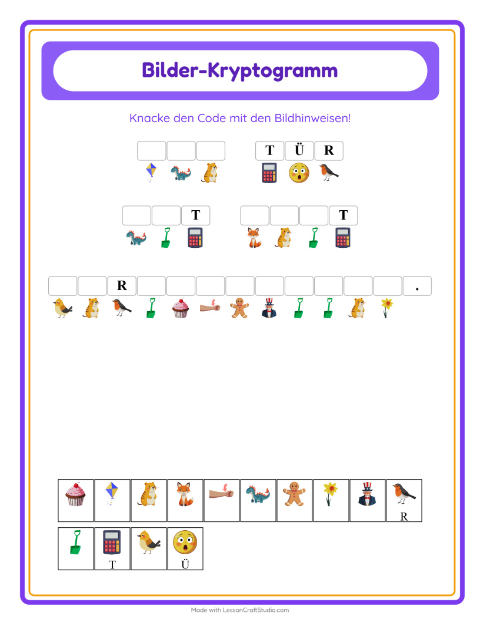 Vorschau: Kryptogramm-Arbeitsblatt für Kindergarten