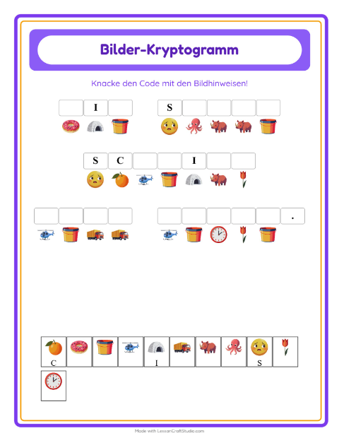 Vorschau: Kryptogramm-Arbeitsblatt für Kindergarten