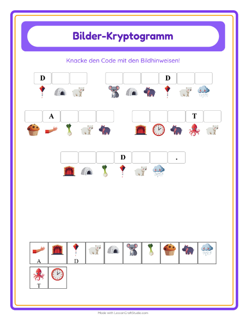 Vorschau: Kryptogramm-Arbeitsblatt für Kindergarten