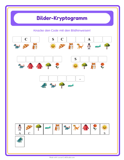 Vorschau: Kryptogramm-Arbeitsblatt für Kindergarten