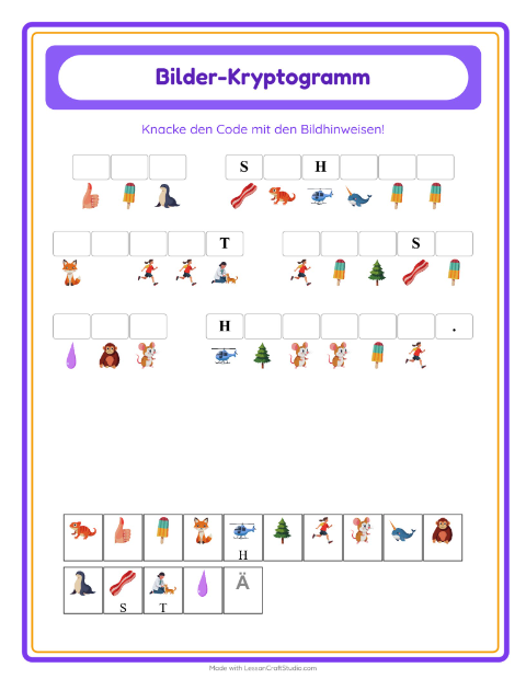 Vorschau: Kryptogramm-Arbeitsblatt für Kindergarten