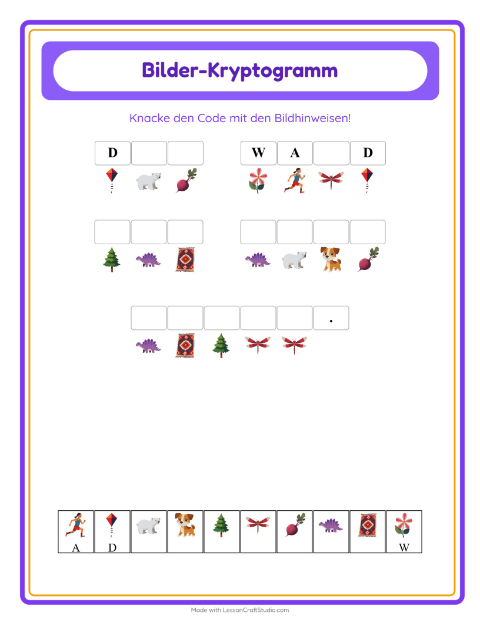 Vorschau: Kryptogramm-Arbeitsblatt für Kindergarten