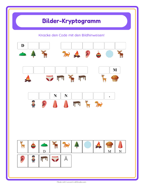 Vorschau: Kryptogramm-Arbeitsblatt für Kindergarten