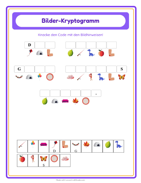 Vorschau: Kryptogramm-Arbeitsblatt für Kindergarten