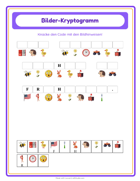 Vorschau: Kryptogramm-Arbeitsblatt für Kindergarten