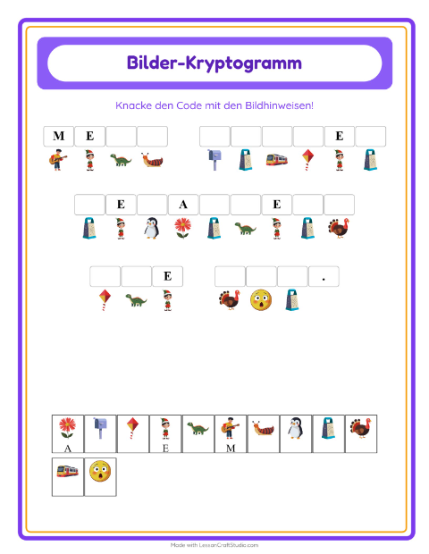 Vorschau: Kryptogramm-Arbeitsblatt für Kindergarten