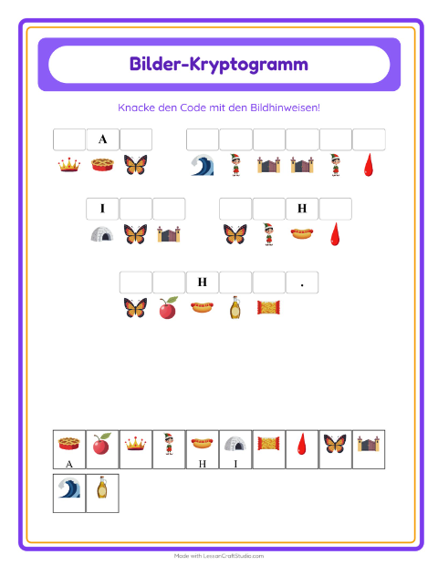 Vorschau: Kryptogramm-Arbeitsblatt für Kindergarten