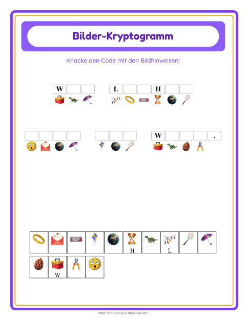 Vorschau: Kryptogramm-Arbeitsblatt für Kindergarten