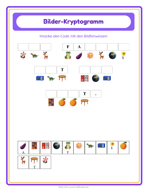 Vorschau: Kryptogramm-Arbeitsblatt für Kindergarten