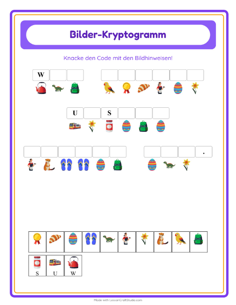 Vorschau: Kryptogramm-Arbeitsblatt für Kindergarten