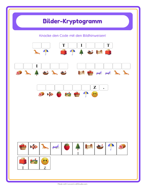 Vorschau: Kryptogramm-Arbeitsblatt für Kindergarten