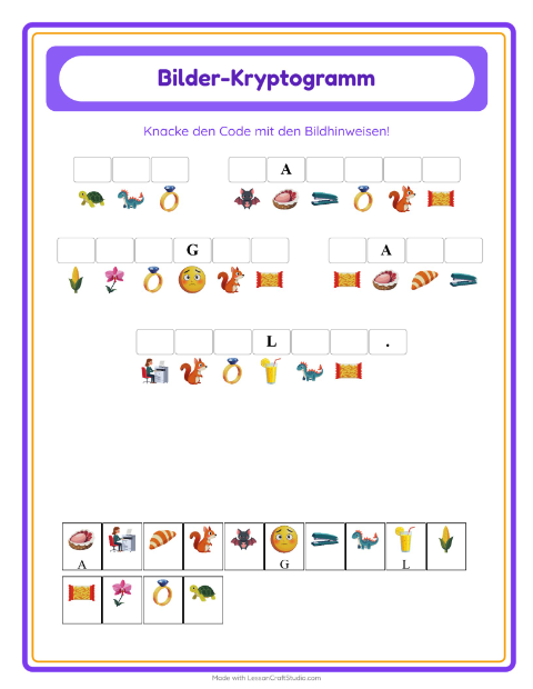 Vorschau: Kryptogramm-Arbeitsblatt für Kindergarten