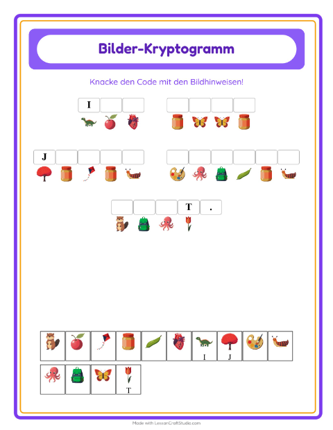 Vorschau: Kryptogramm-Arbeitsblatt für Kindergarten