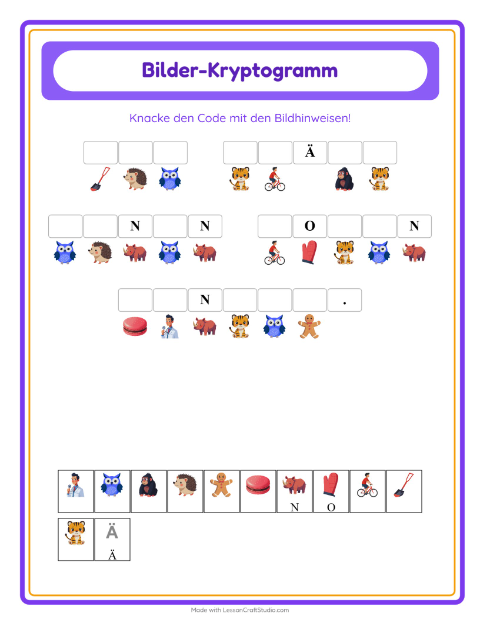 Vorschau: Kryptogramm-Arbeitsblatt für Kindergarten