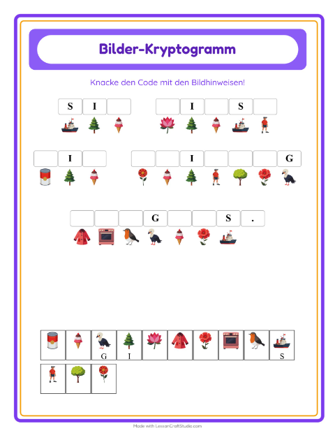 Vorschau: Kryptogramm-Arbeitsblatt für Kindergarten