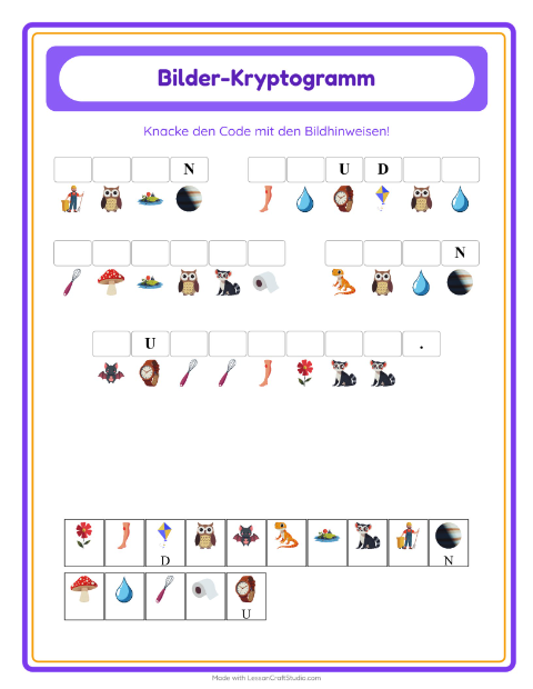 Vorschau: Kryptogramm-Arbeitsblatt für Kindergarten