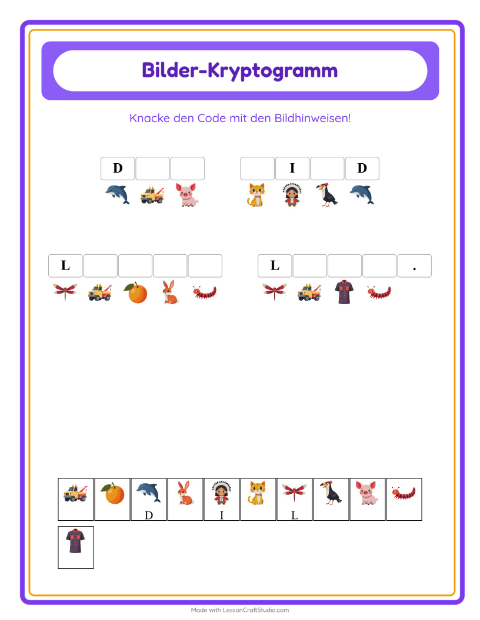 Vorschau: Kryptogramm-Arbeitsblatt für Kindergarten