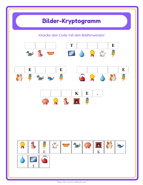 Vorschau: Kryptogramm-Arbeitsblatt für Kindergarten