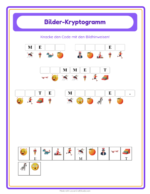 Vorschau: Kryptogramm-Arbeitsblatt für Kindergarten