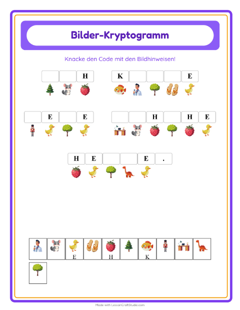 Vorschau: Kryptogramm-Arbeitsblatt für Kindergarten