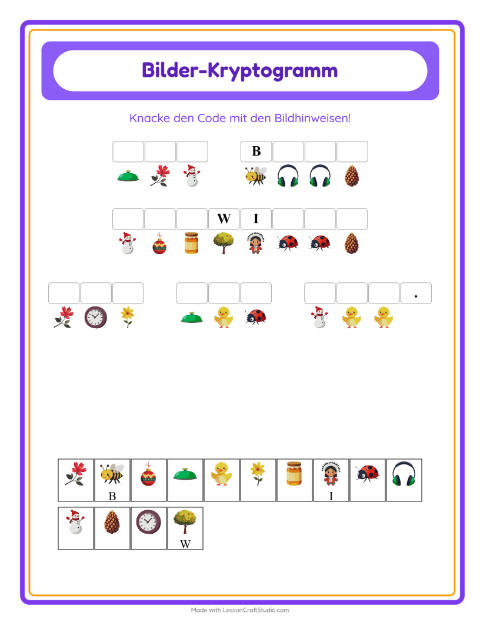 Vorschau: Kryptogramm-Arbeitsblatt für Kindergarten