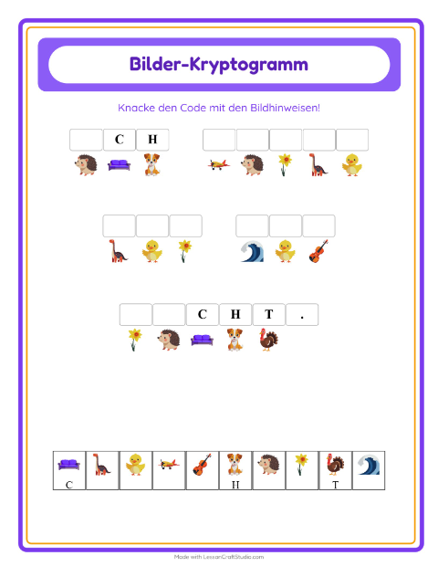 Vorschau: Kryptogramm-Arbeitsblatt für Kindergarten