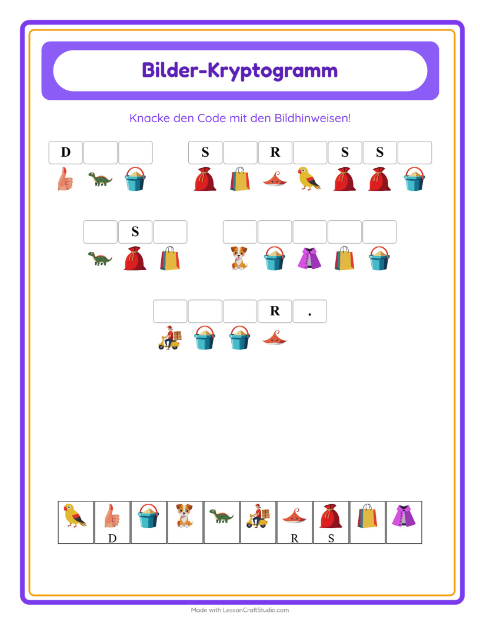 Vorschau: Kryptogramm-Arbeitsblatt für Kindergarten