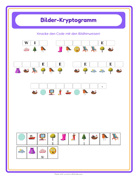 Vorschau: Kryptogramm-Arbeitsblatt für Kindergarten