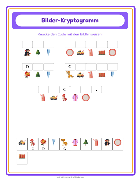 Vorschau: Kryptogramm-Arbeitsblatt für Kindergarten