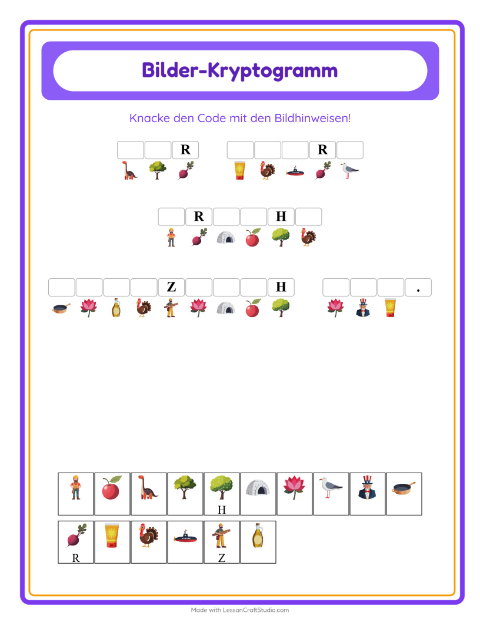 Vorschau: Kryptogramm-Arbeitsblatt für Kindergarten