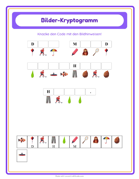 Vorschau: Kryptogramm-Arbeitsblatt für Kindergarten