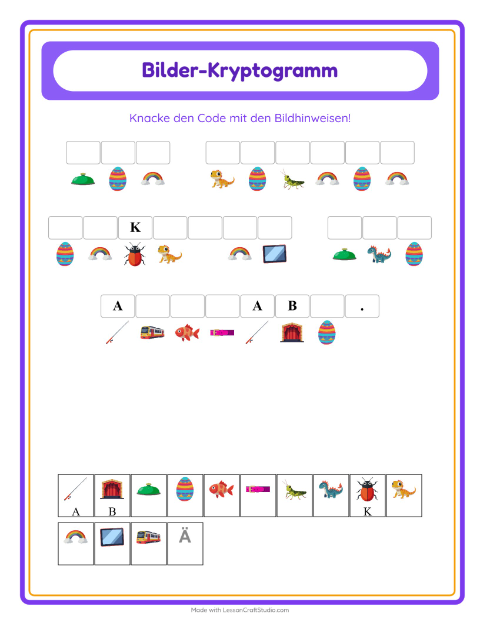 Vorschau: Kryptogramm-Arbeitsblatt für Kindergarten