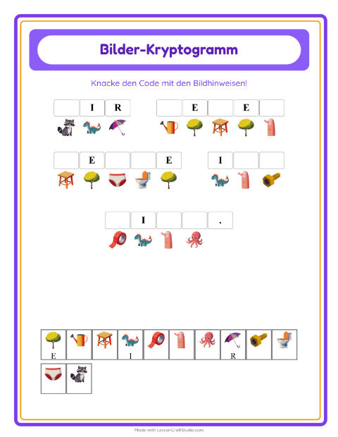 Vorschau: Kryptogramm-Arbeitsblatt für Kindergarten
