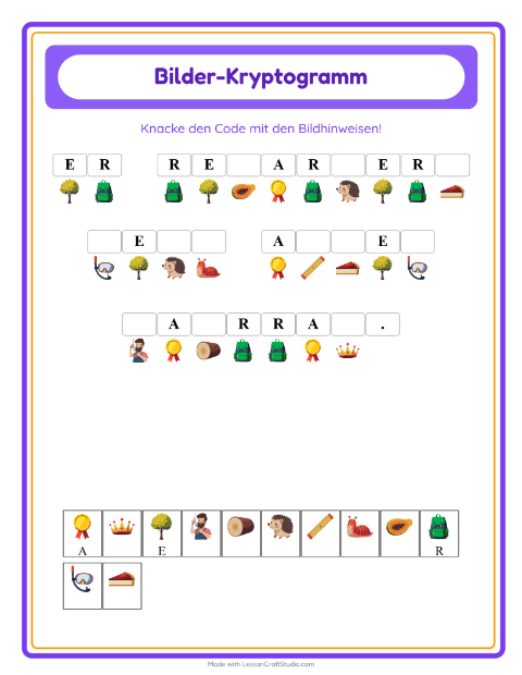 Vorschau: Kryptogramm-Arbeitsblatt für Kindergarten