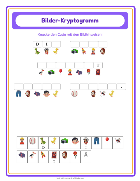 Vorschau: Kryptogramm-Arbeitsblatt für Kindergarten