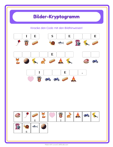 Vorschau: Kryptogramm-Arbeitsblatt für Kindergarten